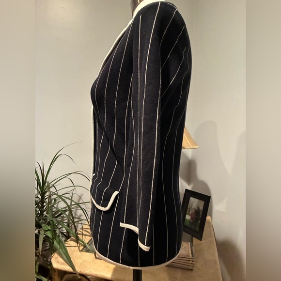 Vintage Lauren by Ralph Lauren Black & White Striped Knit Cotton Blazer Size P/S - Picture 6 of 13